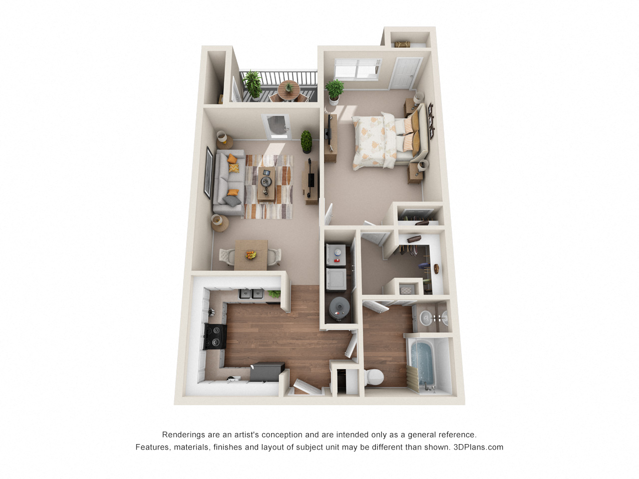 Floor plan for 1 bed, 1 bath, 790 sqft